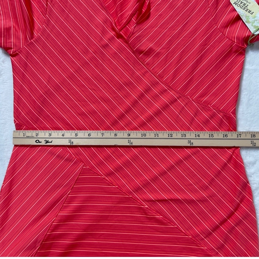 Freedom Trail V-Neck Short Sleeve Dress Women L Red Striped Activewear Athletic - Picture 9 of 11
